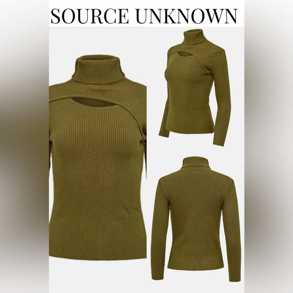 SOURCE UNKNOWN | Cut-Out Rib Turtleneck | Olive | S